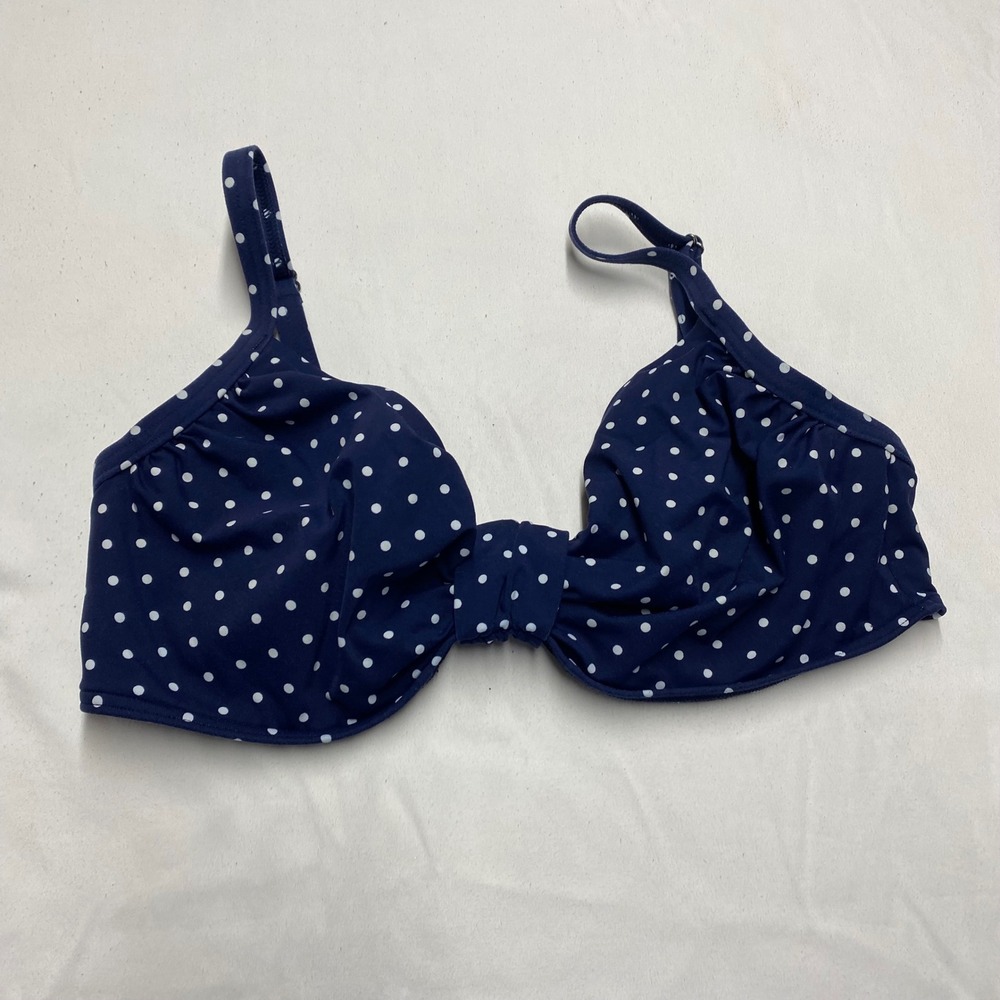Lands End Navy Blue White Polka Dot Underwire Bikini Top Size 12